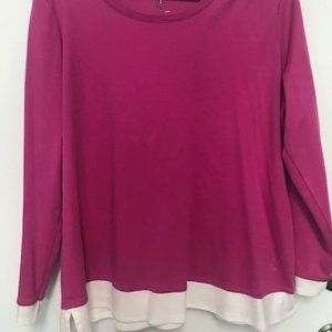 Issac Mizrahi Live Long Sleeve Pink/WhiePullover 100% COTTON Top